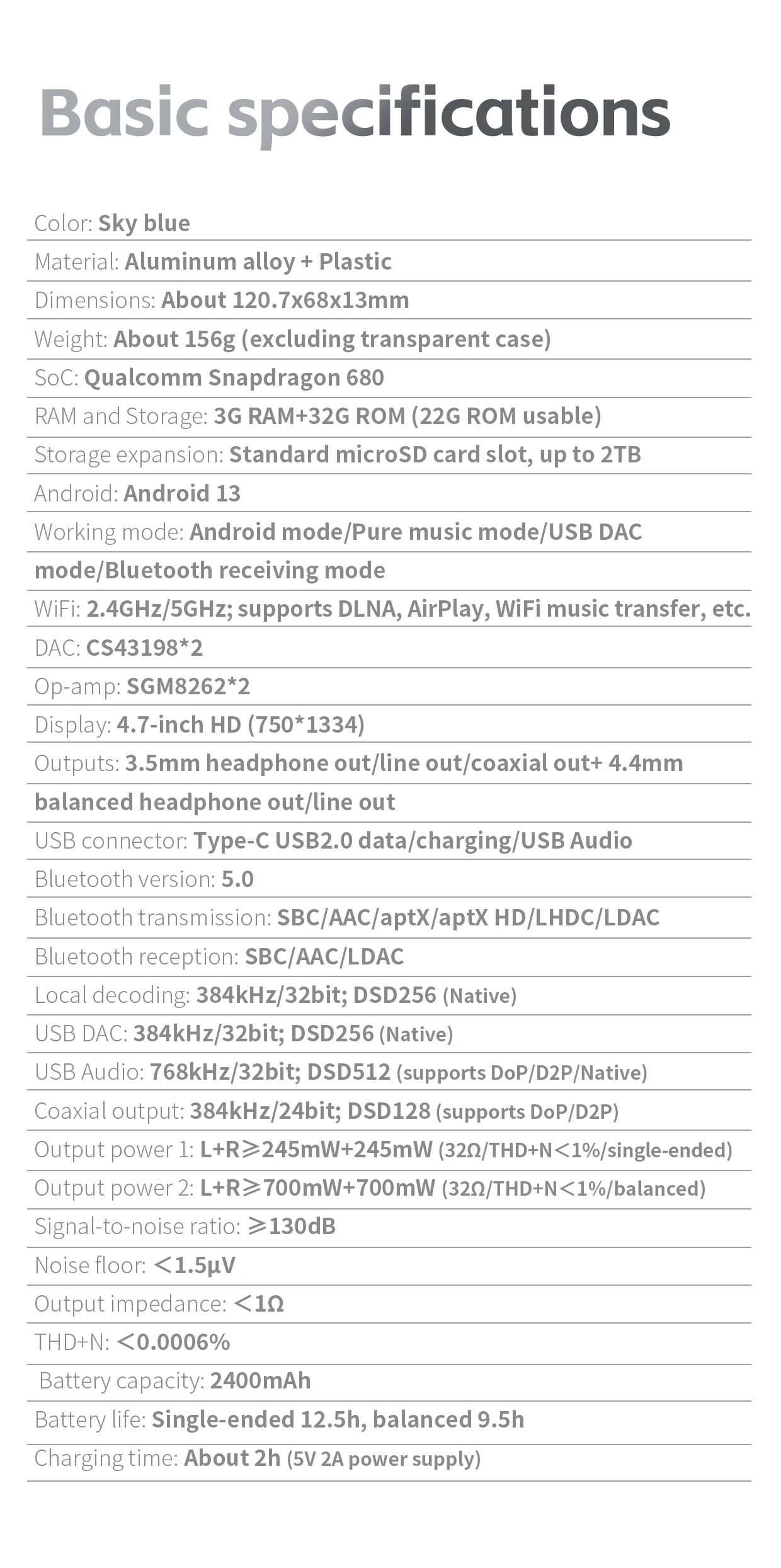FiiO JM21(3+32GB) Android 13 Hi-Res Music Player MP3 with Snapdragon 680, Bluetooth WiFi USB DAC 12.5H Playtime