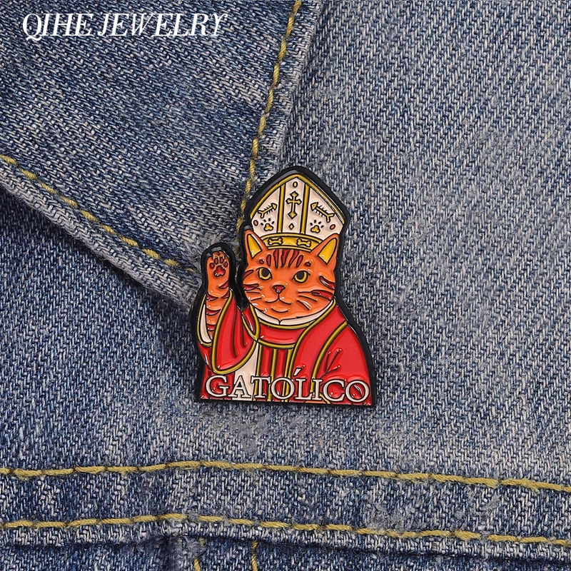 Heilige und feierliche katholische Katzen-Brosche, Emaille-Anstecknadeln, religiöser Glaube, GATOLICO-Katzenbroschen, Anstecknadel, lustiger Schmuck, Geschenk für Freunde