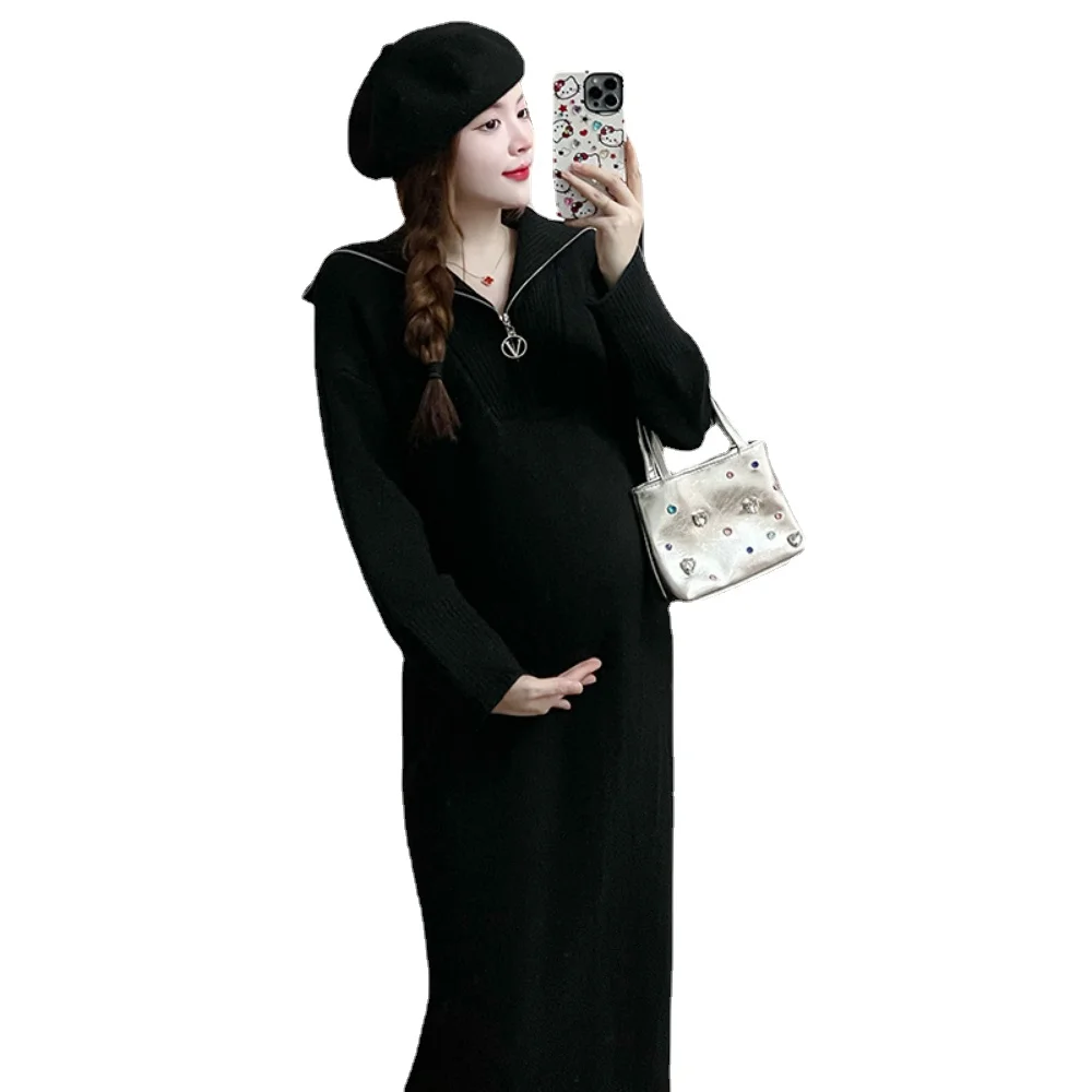 Korean Style Autumn Maternity Dress Knitting Long Sleeve Loose Pullovers Pregnant Woman clothing pregnancy dress Sweater