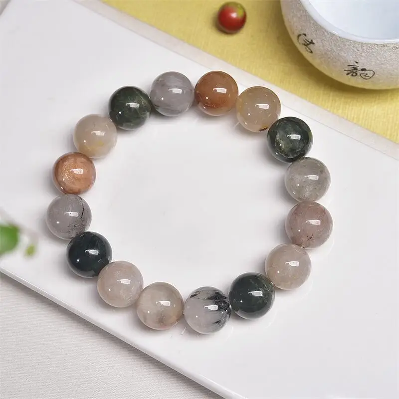 135-ミリメートルナチュラルカラーのウサギの毛クォーツビーズブレスレット女性男性愛のギフトクリスタルビーズストランドジュエリーギフト-1-個