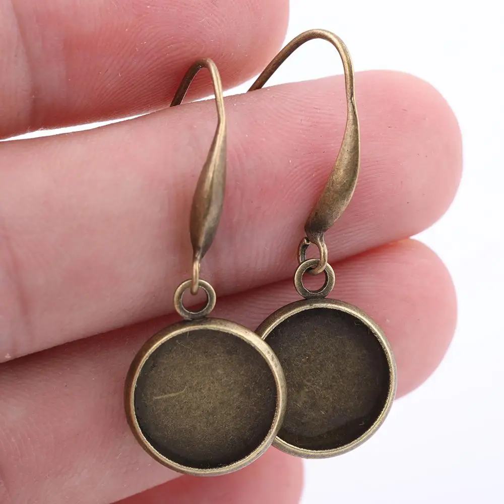 10pcs antique bronze 12mm round cabochon earring base setting blanks diy ear wire hooks findingsf or jewelry making supplies