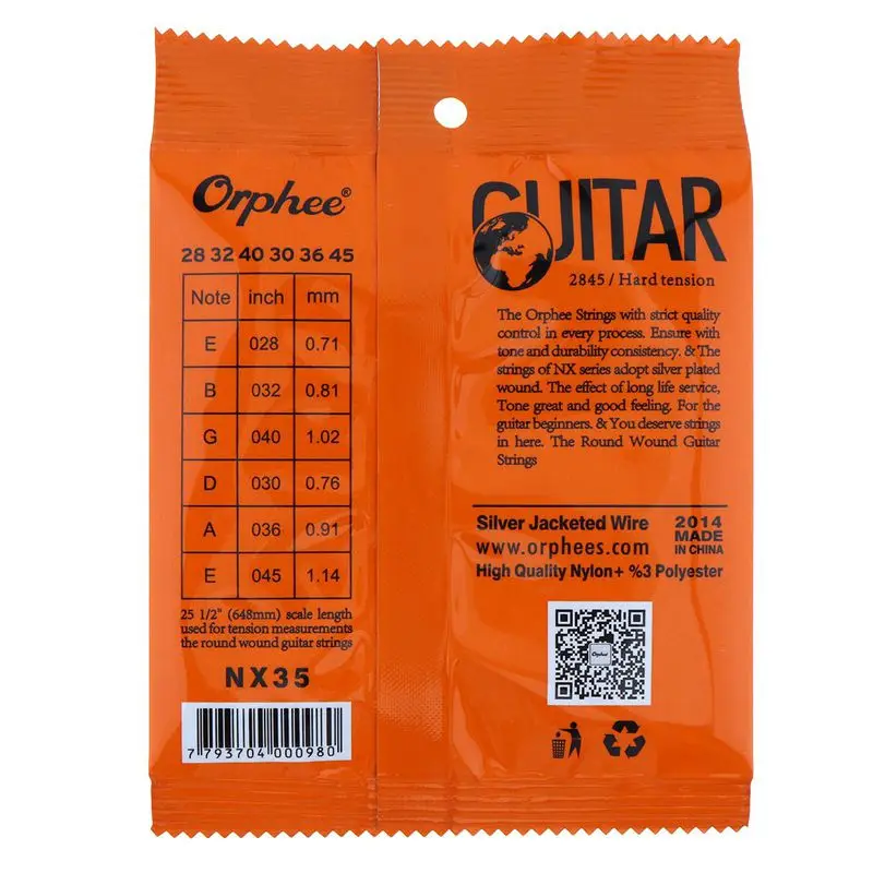 Orphee 6 pçs/set Cordas de guitarra clássica convencional Guitar String Series E/B/G/D/A/E Use fio de nylon de alta qualidade Sinta-se moderado