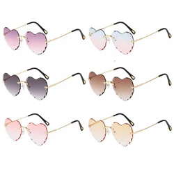 Heart Sunglasses Rimless Metal Frame Heart Shaped Sunglasses Gradient Lens Love Heart SunGlasses Women Eyewear UV400 Protection