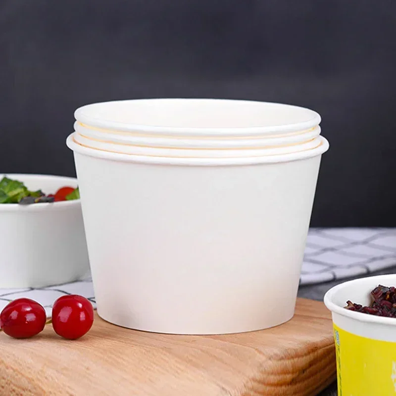 

50pcs Disposable Paper Bowls Circular Food Containers Salad Takeaway Food Boxes Fast Food Restaurants Eco-friendly Packaging