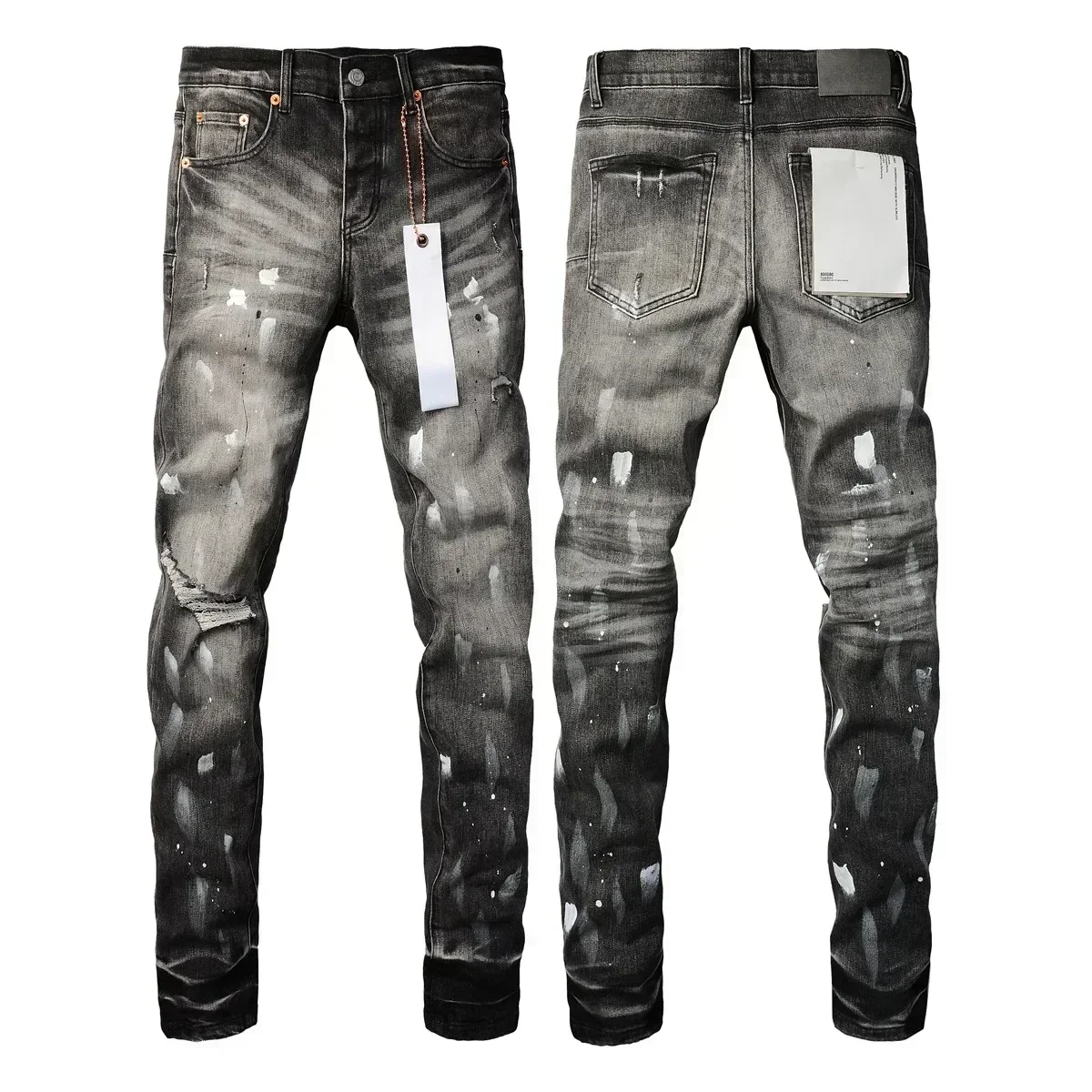 2024ss Nieuwe Paars Heren Jeans Met Top Street Distressed Verf Reparatie Low Raise Skinny Denim Merken Broek