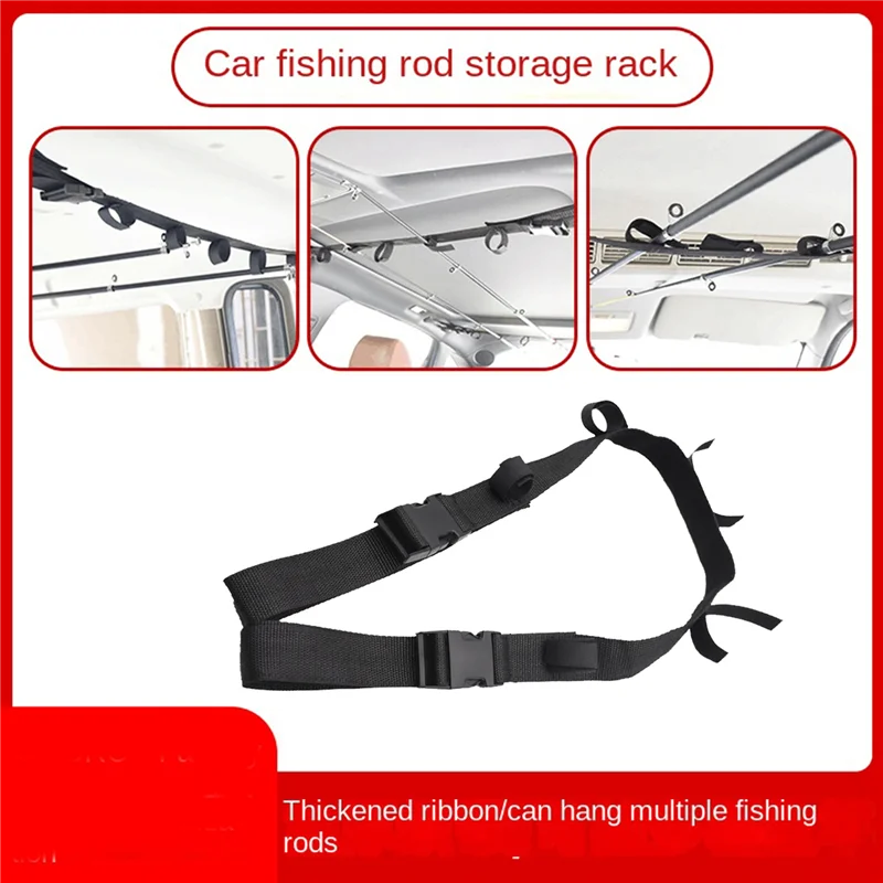 

Vehicle Fishing Rod Holder Nylon Strap Adjustable Car Roof Belt Fishing Pole Rack Black For Cars, Wagons, 4 Pcs