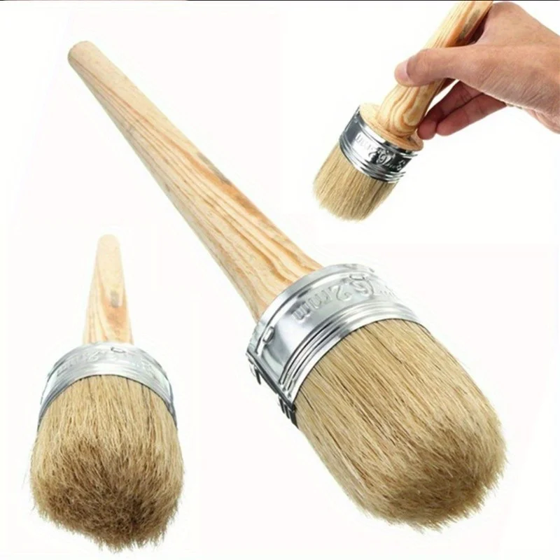 

1pc Round Bristle Chalk Oil Paint Painting Wax Wooden Handle Brush Artist