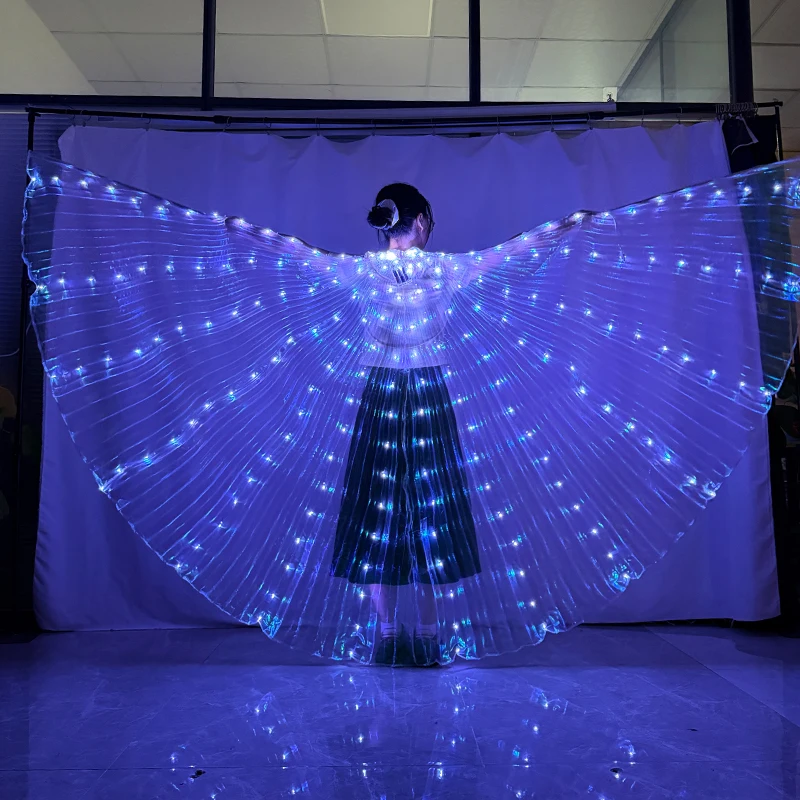 Halloween Christmas Dancing Costumes Girls Womens Bar Party Belly Dance Shows  Dress Cloak Glow LED Butterfly Wing For Adult
