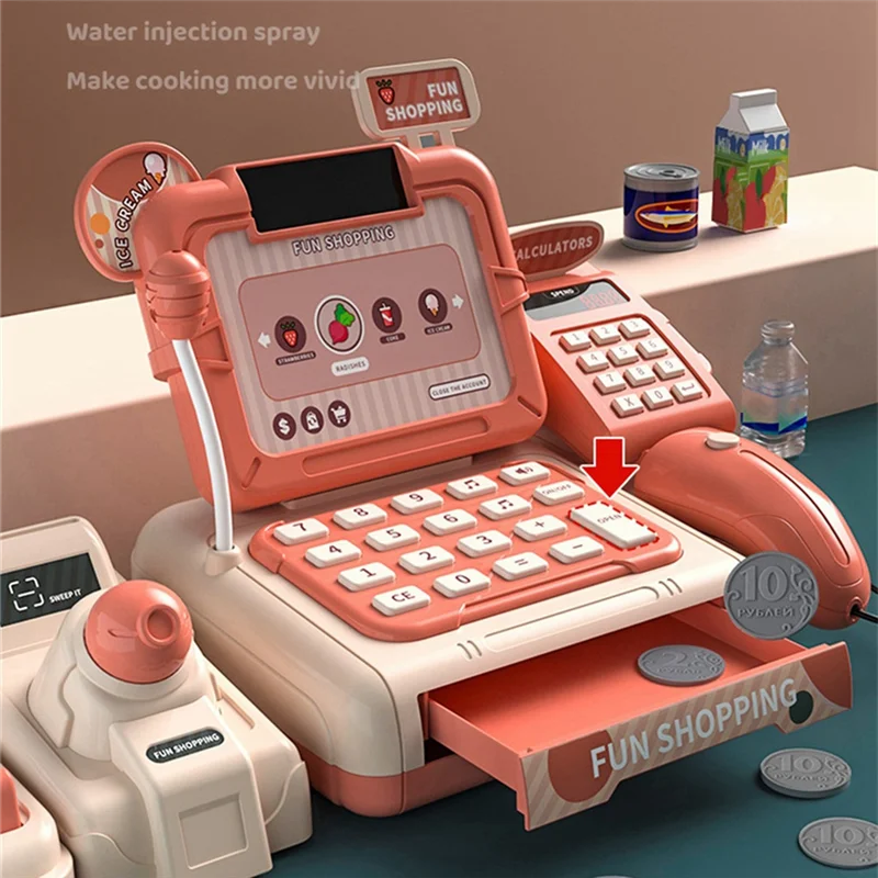 

WOWFU-Kids Cash Register Pretend Cash Register Pretend Play Calculating Kids Accessories Scanner &Sounds Light Cash Register
