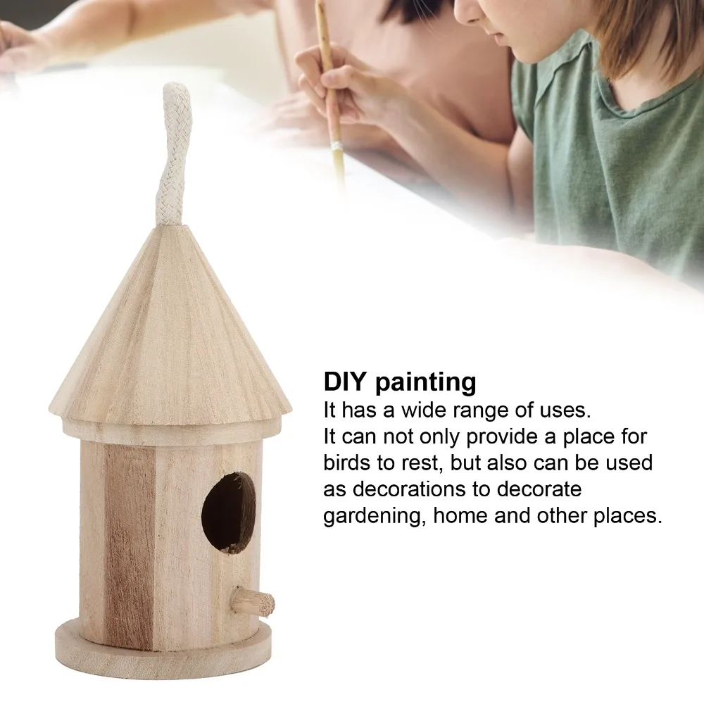 Small Size Hanging Bird House No Chemical Additives Rope Hanging DIY Bird House Painting Surface Strong Build Wooden Bird House