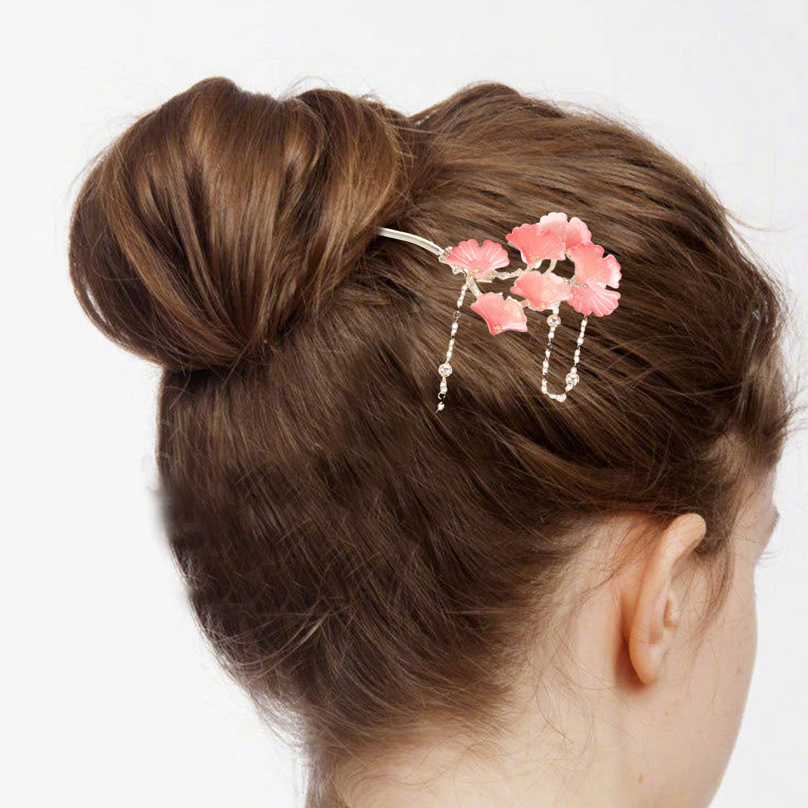 

Elegant Ginkgo Leaf Hair Chopstick Pink Color Women Accessories Bridal Party Tassel Hair Sticks Bun Decorations Durable Stylish