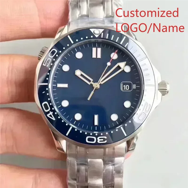 ساعة ميكانيكية أوتوماتيكية للرجال ستانلس ستيل أسود أزرق سيراميك مدي الياقوت ساعات المعصم حسب الطلب
