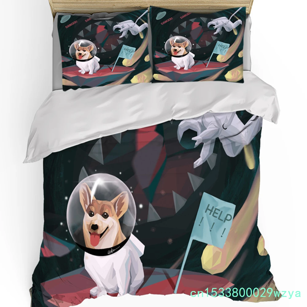 Space Dog Alien Astronaut Duvet Cover Set Kids Boys Girls GIfts Bedroom Decor Bedding Set Soft  Comforter Cover With Zipper