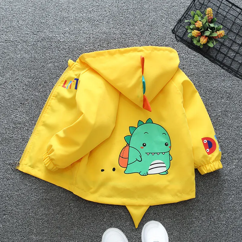 Spring and Autumn Girls Long sleeved Zippered Cartoon Dinosaur Hooded Windproof Coat Top Children\'s Wear jacket Baseball jacket