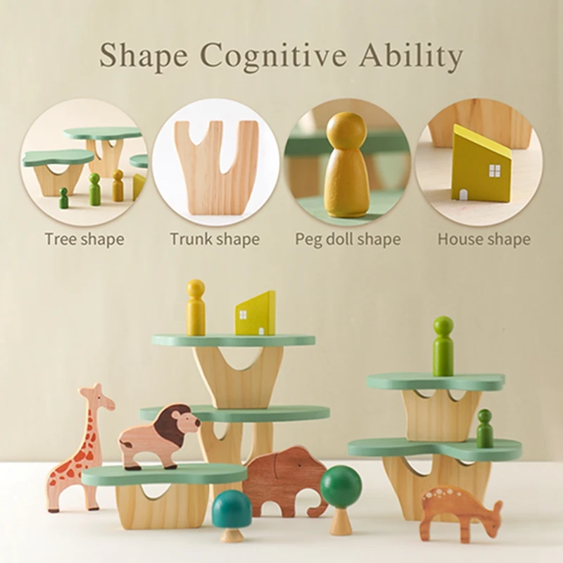 Forest Building Blocks Wooden Montessori Toys Creative 3D Puzzle Scene Placement Game Baby Balance Toy Room Decoration Baby Gift