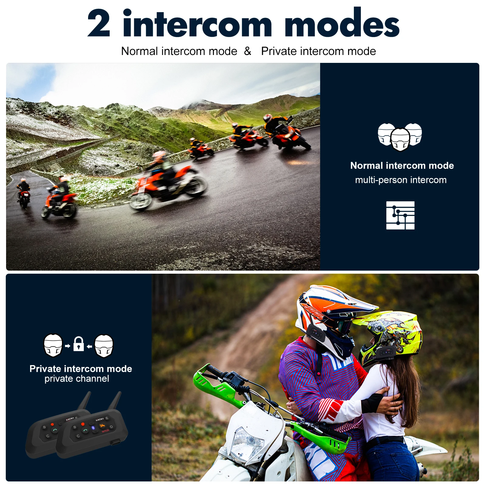 XINOWY-intercomunicador V6 PLUS para casco de Motocicleta, auriculares inalámbricos con Bluetooth, 1200M, Full Duplex, para 6 conductores