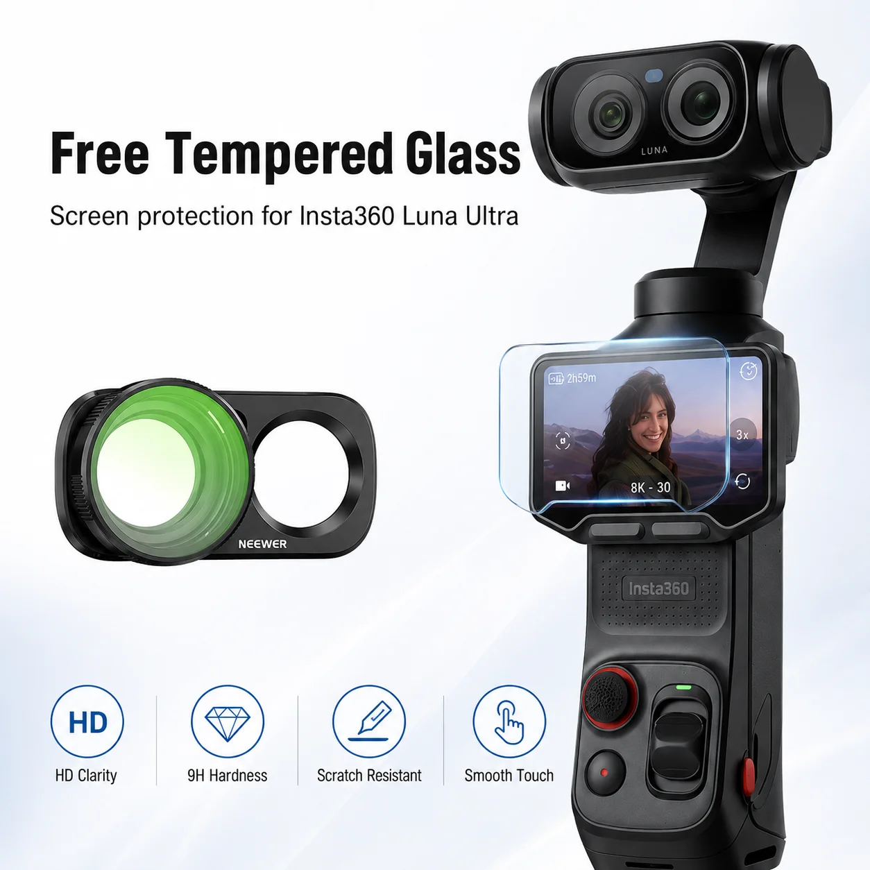 Szerokokątny obiektyw NEEWER FL-L21 0.75x do Insta360 Luna Ultra |   Akcesoria do fotografii magnetycznej HD, obiektyw do kamery sportowej — zdjęcie produktu 5