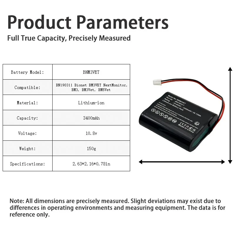 For Bionet BM3 BM3Vet BM3VET Next BM5Vet Patient Monitor BN190311 BNM3VET 10.8V 3400mAh Rechargeable Li-ion Medical Battery Pack