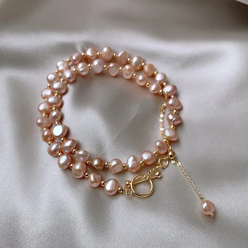 100% Natural Baroque Pink Freshwater Pearl 14K Gold Filled Female Chains Necklace Jewelry For Women Valentine\'s Day Gifts