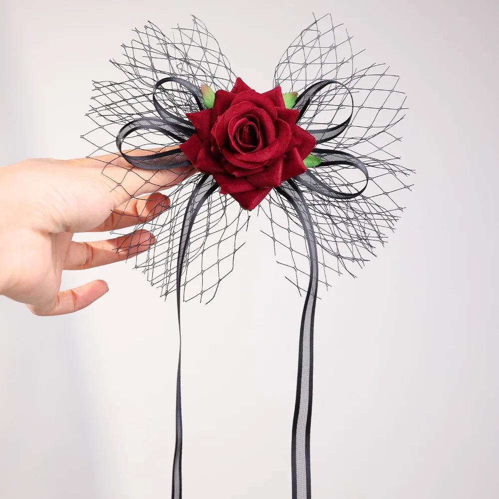 

Dress Up Props Unique Halloween Hairpin Elegant Fashion Rose Hairpin Decorative Mesh Headpiece Costume Party