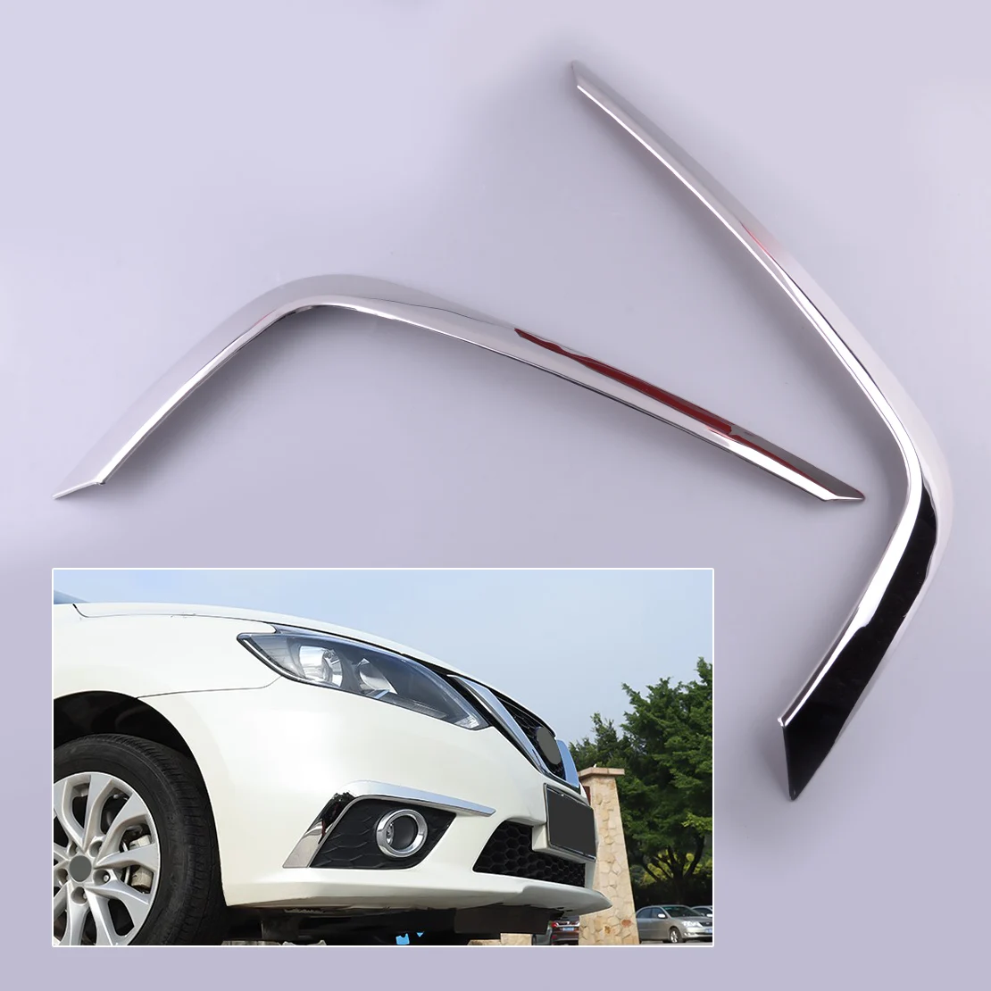 1 Pair Silver Car Front Fog Light Lamp Strip Trim Cover Stainless Steel Fit For Nissan Sentra 2016 2017 2018 2019