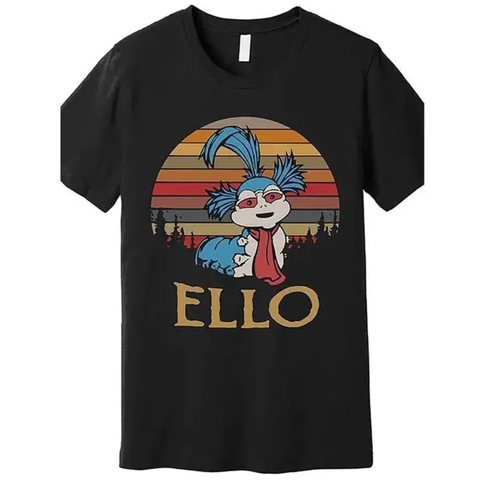 Camiseta de algodón de manga corta con cuello redondo y ajuste holgado para mujer - Top retro premium de la película Labyrinth, transpirable, prenda informal negra para el día a día, regalo de golf; Opción disponible para hombre, manga corta, cómoda, estampado retro, clásica, cuello redondo