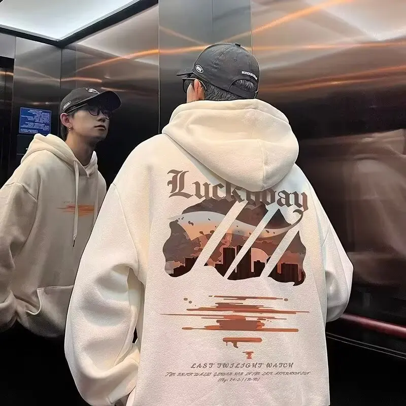 

Autumn Winter Retro Men's Long Sleeved Hoodie Coat Tops Korean Fashion Loose Oversized Hoodie for Men Sweatshirt Streetwear Y2k