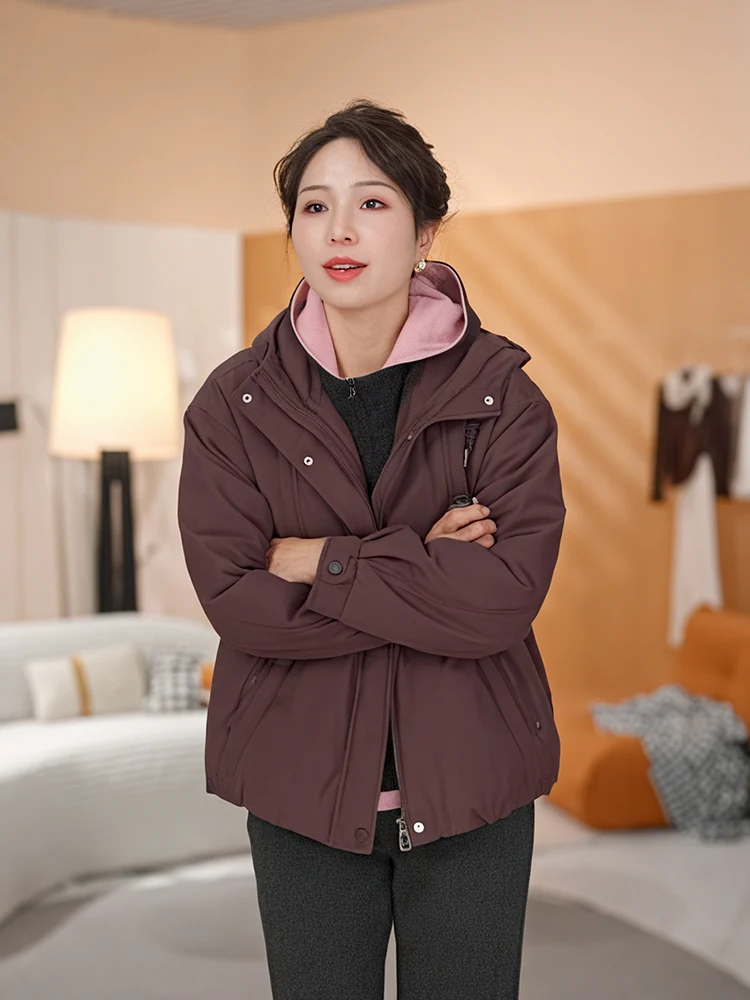 

Kona Women's Hooded Cotton Jaet ort Thi Warm Faionable Loose Fit Autumn Winter Coat Polyester Nylon Fabric