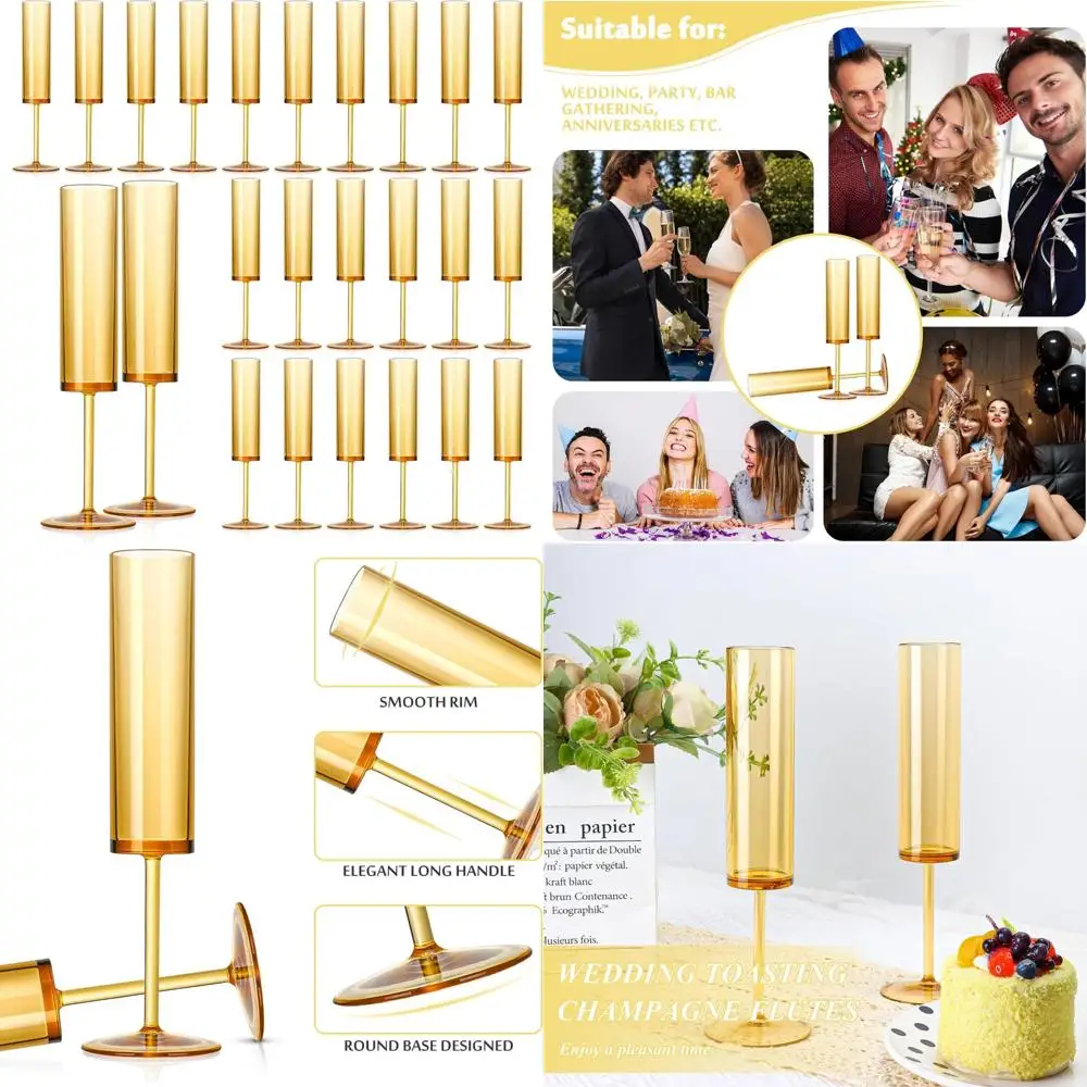 

Plastic Champagne Flutes Set of 24, 5.4 Oz Acrylic, Reusable Amber Mimosa Glasses for Sparkling Wine and Cocktails