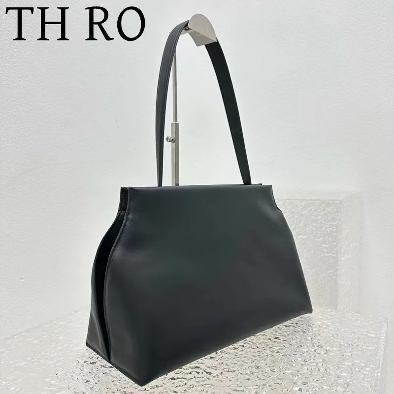TH RO Women's Bag Wine Red Minimalist Handbag Leather Large Capacity Commuter Handbag Magnetic Buckle Shoulder Bag