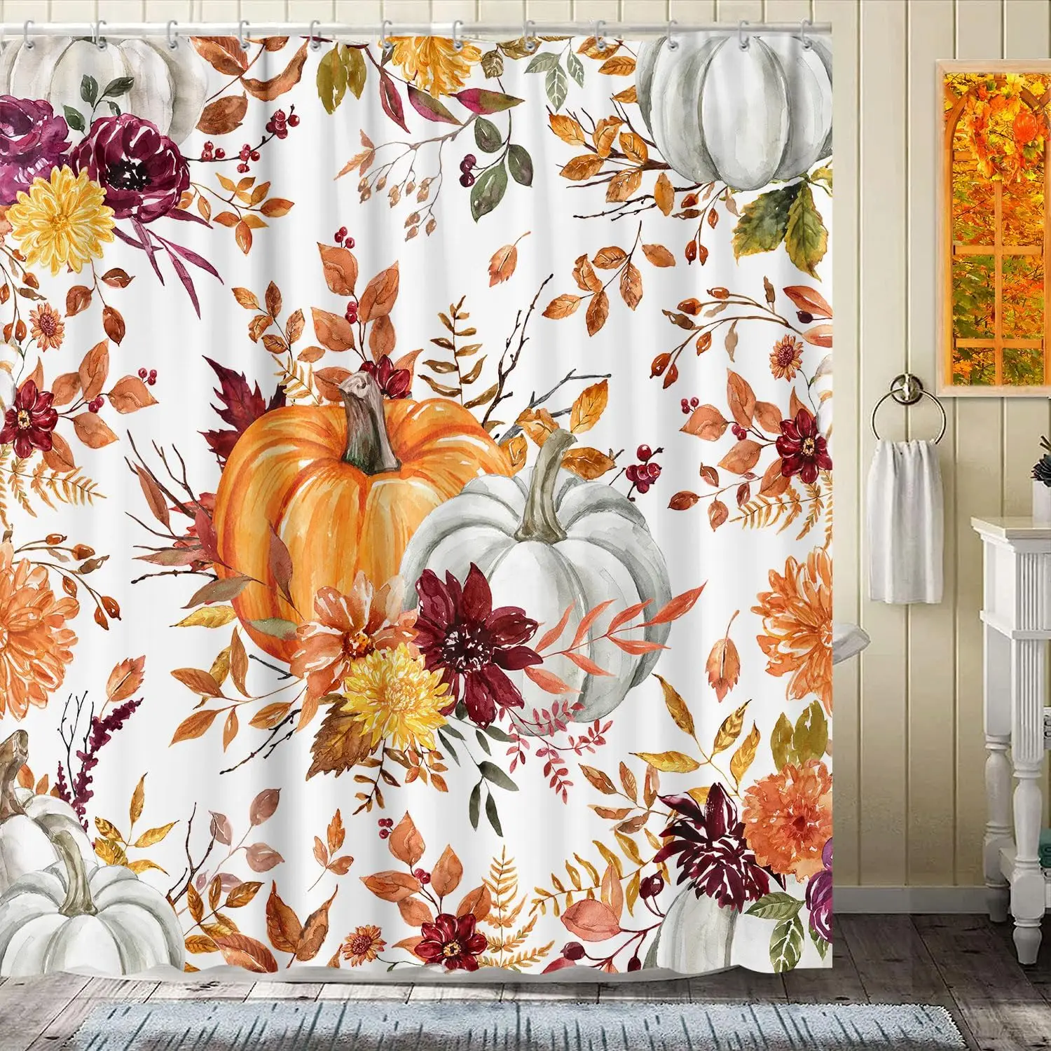 

Осенняя занавеска для душа, комплект занавесок для душа на осенний урожай тыквы на День благодарения с крючками, осенние занавески для душа в стиле фермерского дома в стиле бохо для