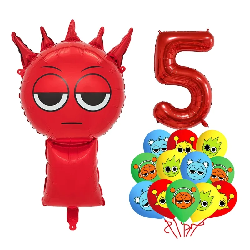 14 قطعة Sprunki موضوع بالون مجموعة 32 بوصة أرقام حمراء 1-9 سنة بالونات حفلات أعياد الميلاد لاستحمام الطفل الاطفال لوازم الحفلات