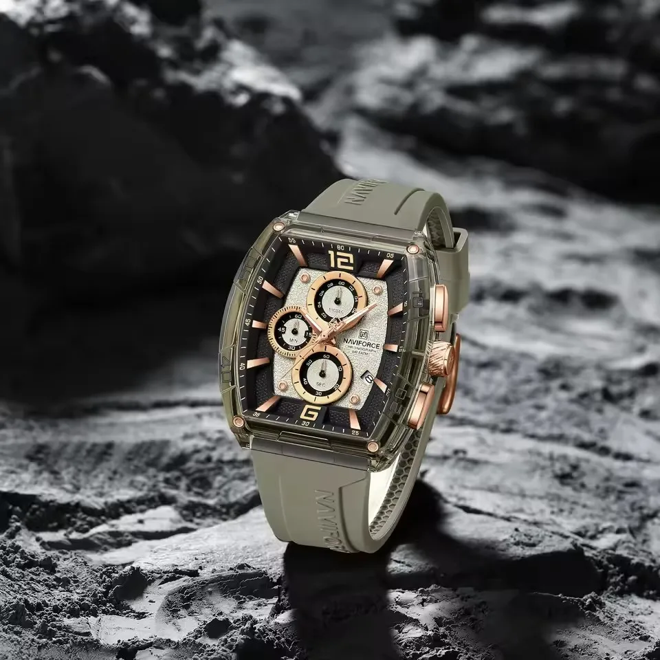 NAVIFORCE 6101 Новые повседневные мужские кварцевые часы Tonneau с циферблатом, водостойкий ночник, хронограф, спортивные мужские часы на открытом воздухе, reloj