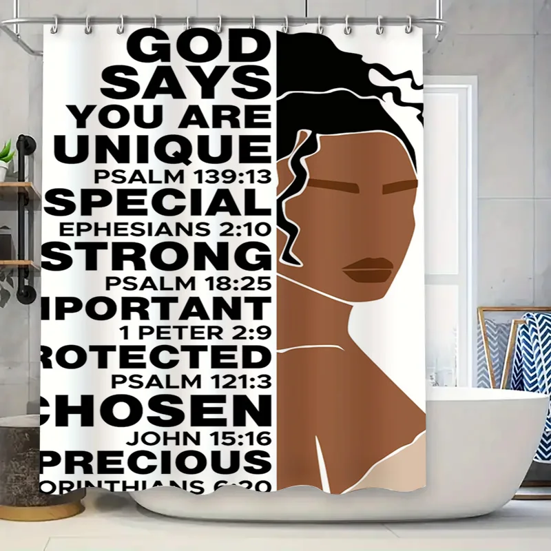 Inspiring Bath Curtain: Aesthetic Religious Decor featuring Quotes from Psalms for a Spiritual Touch in Your Bathroom Décor