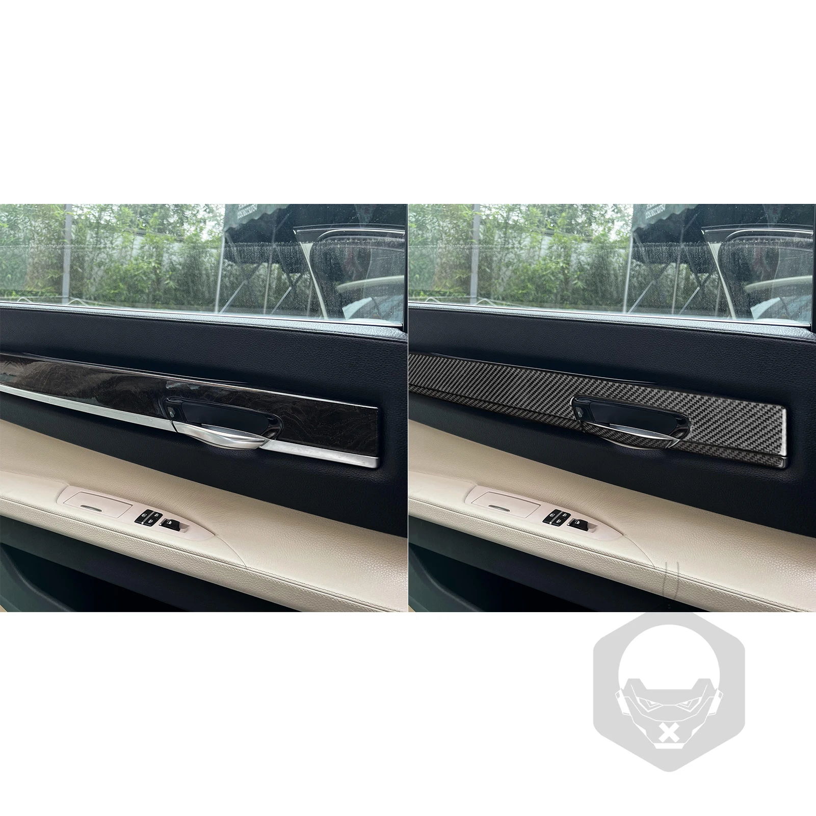 لسيارات BMW 7 Series F01 2009-2014 تعديل ألياف الكربون الباب الخلفي غطاء الكسوة البيانو الأسود ملصقات الملحقات الداخلية