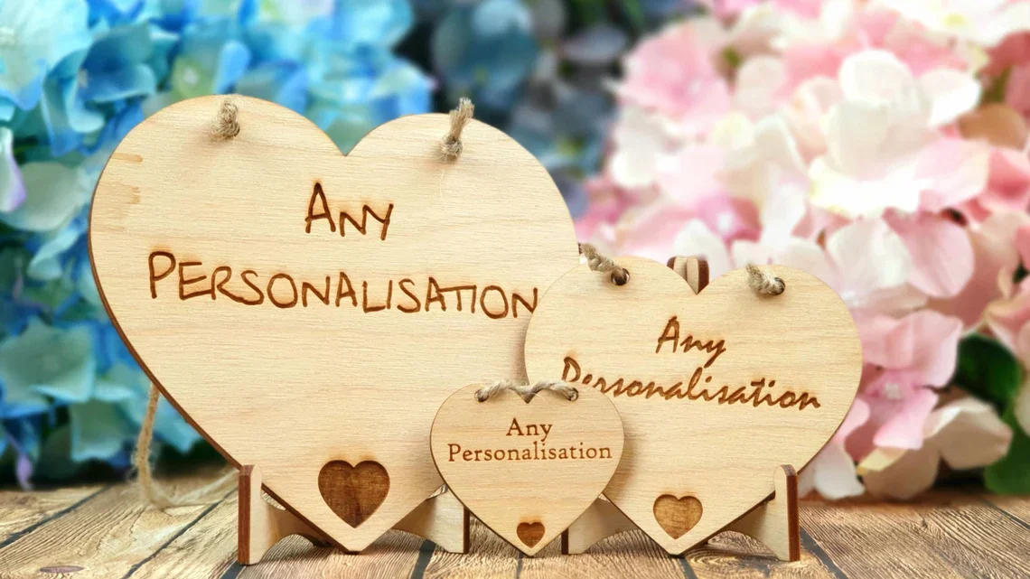 

Wooden Hearts Engraved Birch wood, Wooden Hearts Any design Personalised -Keepsake Hanging Gift Tag Message Quote Decoration