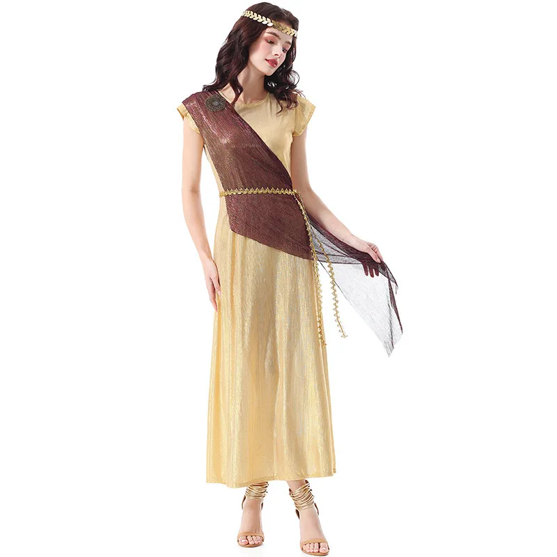 

Halloween Queen Ancient Mythology Character Brown Robe Dress Costume Women's Traditional Chinese Style Stage Performance Skirt
