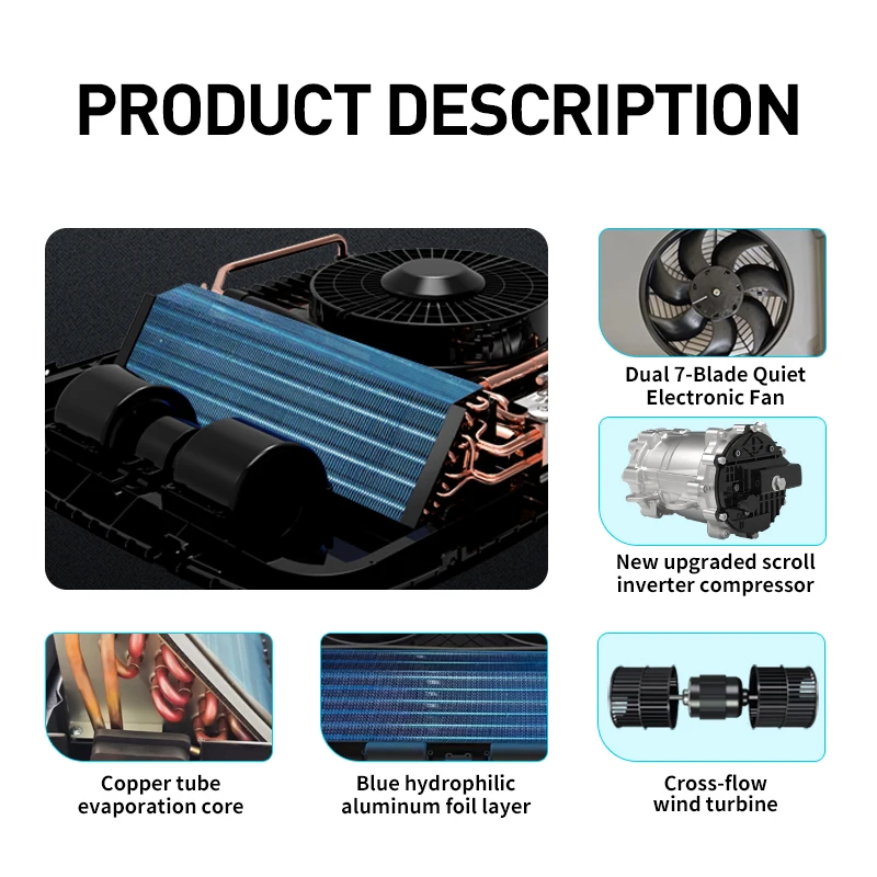 12 فولت 24 فولت نظام تكييف الهواء سقف علوي شاحنة وقوف السيارات برودة الكهربائية RV قافلة مكيف الهواء 12 فولت للشاحنات #3