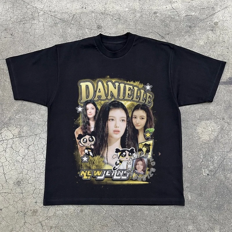 NJZ الكورية فتاة مجموعة NewJeans تي شيرت Haerin Jiangxiu + القطن المطبوع عارضة الرياضة قصيرة الأكمام KPOP مروحة الطرفية #3