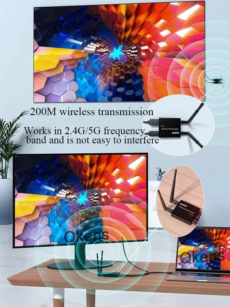 Extender HDMI Wireless Trasmettitore e Ricevitore Audio Video 200M Adattatore per Mirroring Schermo da Fotocamera Laptop PC a TV Monitor