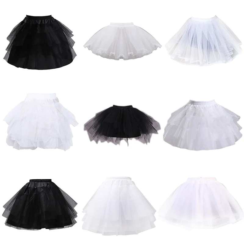 

Women Children White Hard Mesh Short Petticoat Double Layers Girl Lolita Tutu Skirt Semi See-Through Wedding Dress