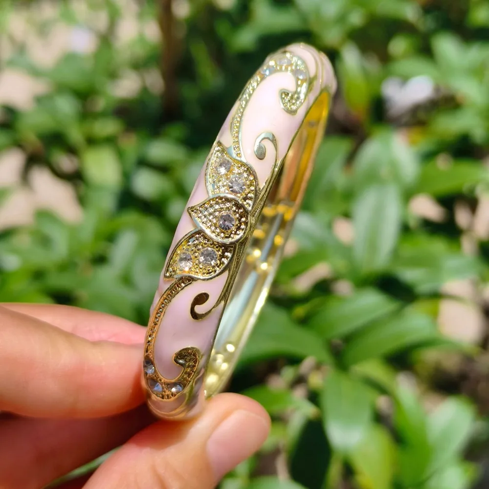 1cm Crown Cloisonne Bracelet Colored Dropper Oil Crown Colored Dropper Oil Bangle Traditional Five-leaved Flower Blooms