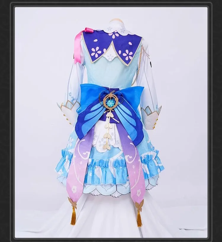 Genshin Impact Kamisato Ayaka Cosplay Costume Ayaka Lolita Maid Dresses Uniform Springbloom Missive Dress Hat Fan