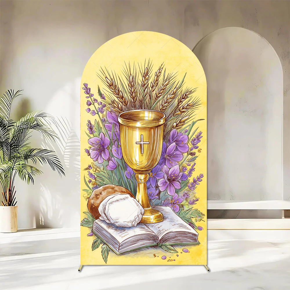 

God Bless Baptism Party Arch Backdrop Cover First Holy Communion Party Floral Kids Boy Girl Decor Christening Custom Background