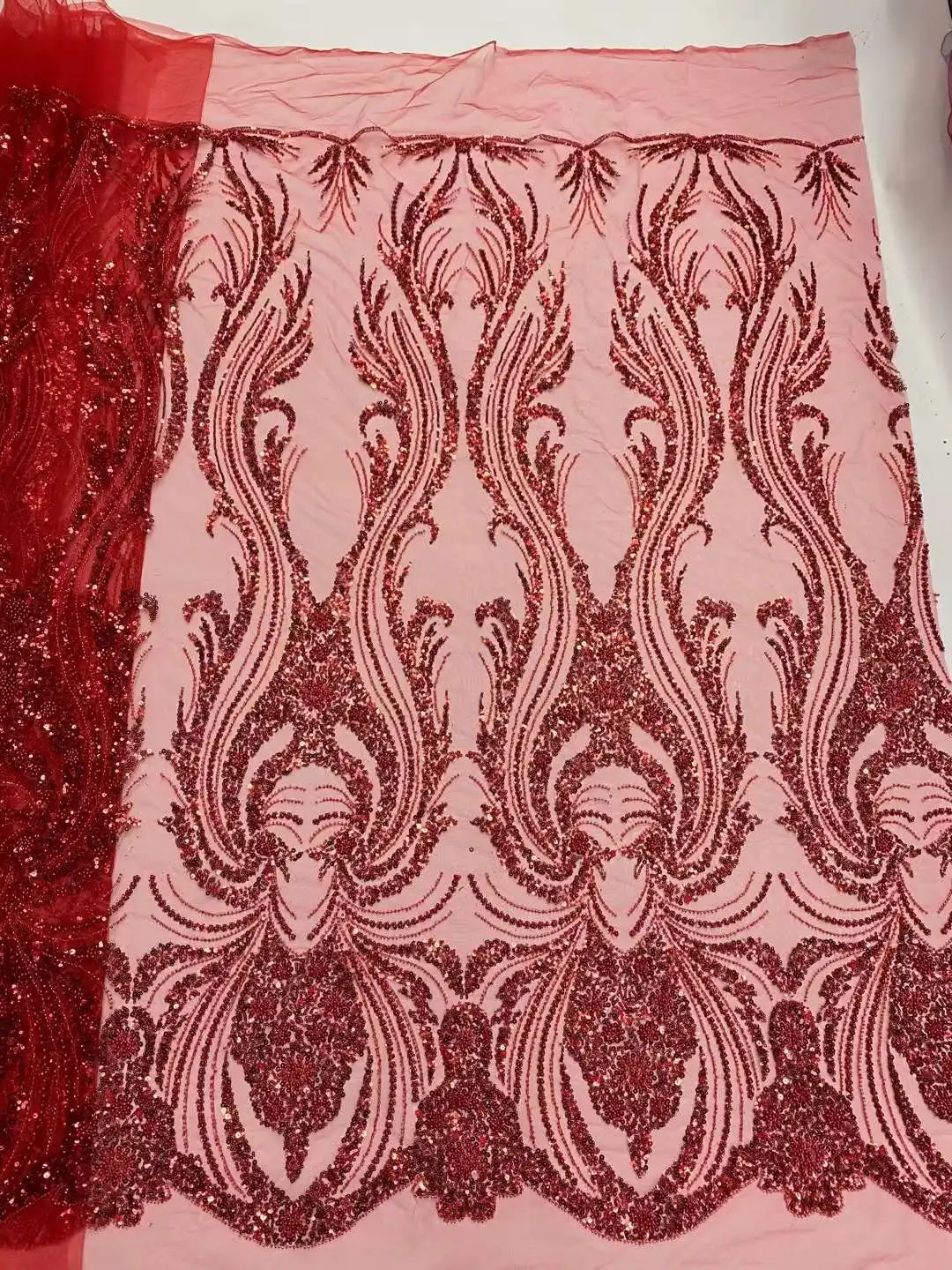 5Yards 2025Latest Best Quality Delicate Soft Eligant Luxurious Beaded tube Lace Fabric For Party Evening Dresses U_GE7158