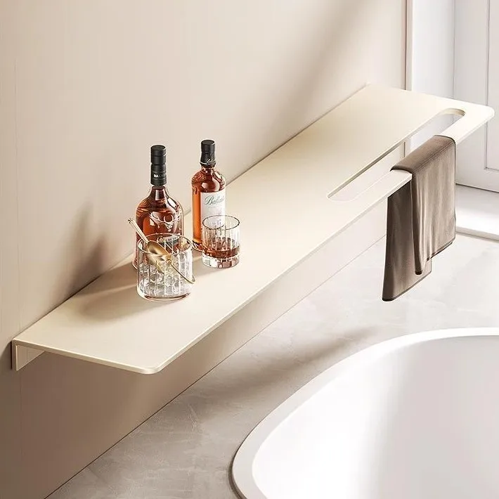 Cream white, no punching, bathroom towel rack, space aluminum bathroom shower storage, bathroom tray shelf