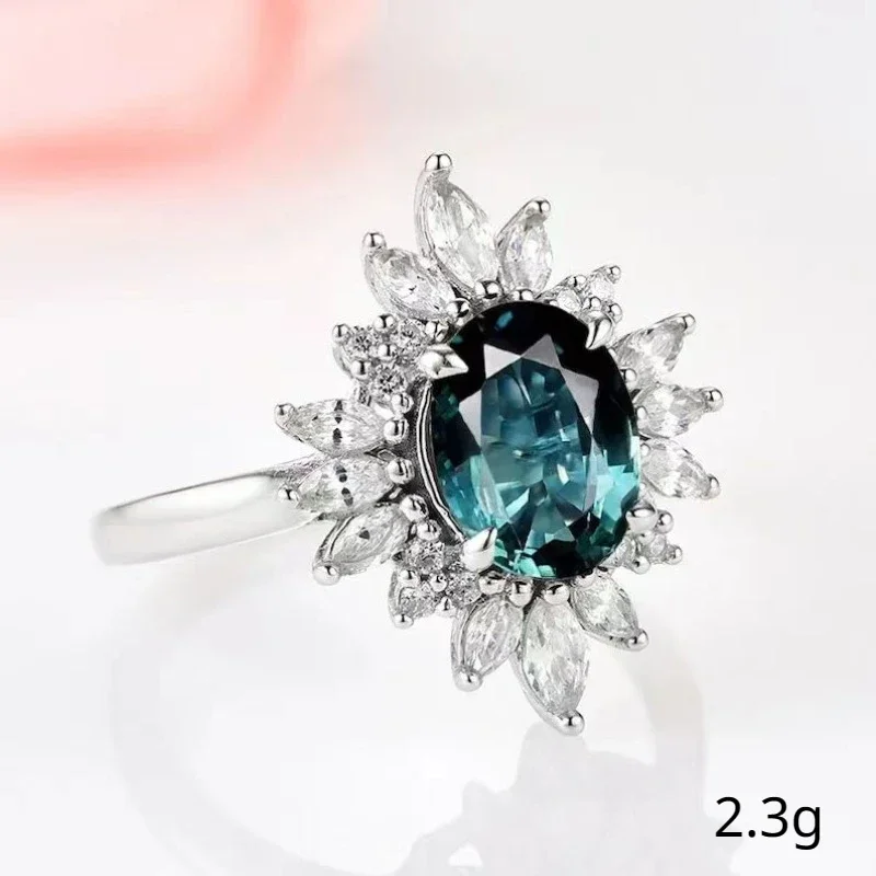 New Copper Set Zircon Ring Emerald Women's Light Luxury Fashion Sun Flower Ring Women's Jewelry