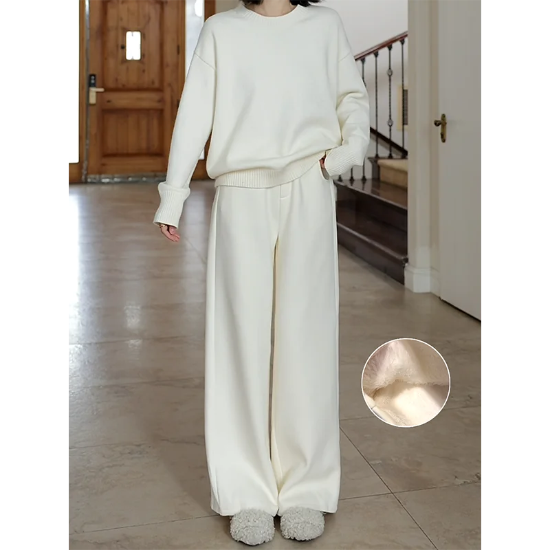 

Co99 шерстяные прямые брюки женские свободные покроя на подкладке повседневные прямые брюки зимний новый простой свитер в тон