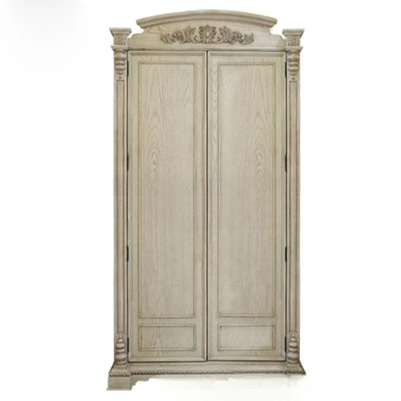 

American solid wood wardrobe furniture bedroom log oak old carving 2 doors 3 doors large wardrobe