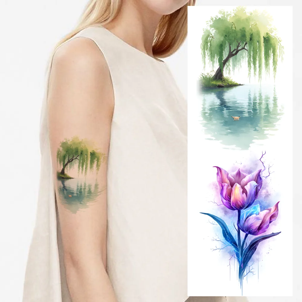 

9pcs Temporary Tattoo Lotus Watercolor Orchids Daffodils Temporary Tattoo Stickers Daisies For Girls Children Ladies